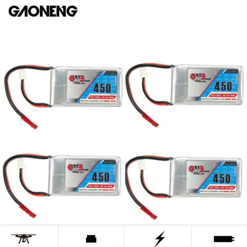 

4PCS Gaoneng GNB 7.4V 450mAh 2S 80/160C Lipo Battery JST XT60 XT30 Plug for RC Micro Brushless FPV Cine Whoop BetaFPV Drone