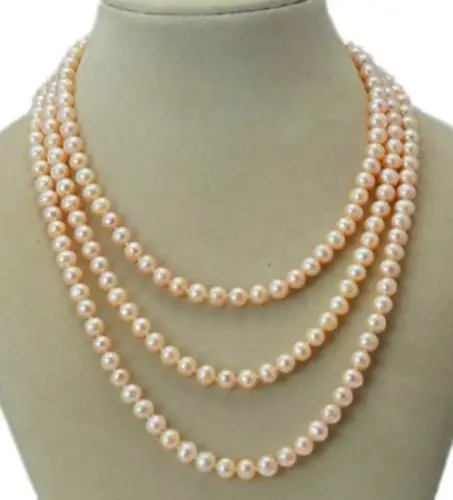 

FREE SHIPPING>@@> Hot sale new Style >>>>>Long 50" 7-8mm Real Natural Pink Akoya Cultured Pearl Without Clasp Necklace