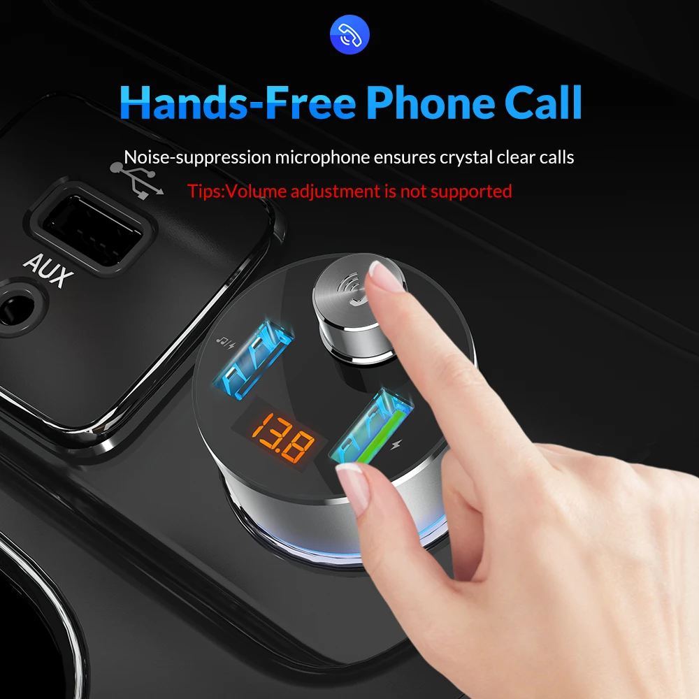 Цена Автомобильное зарядное устройство TOPK, беспроводной Bluetooth, fm передатчик, громкая связь, автомобильный аудио mp3 плеер QC3.0, быстрая зарядка, дво...