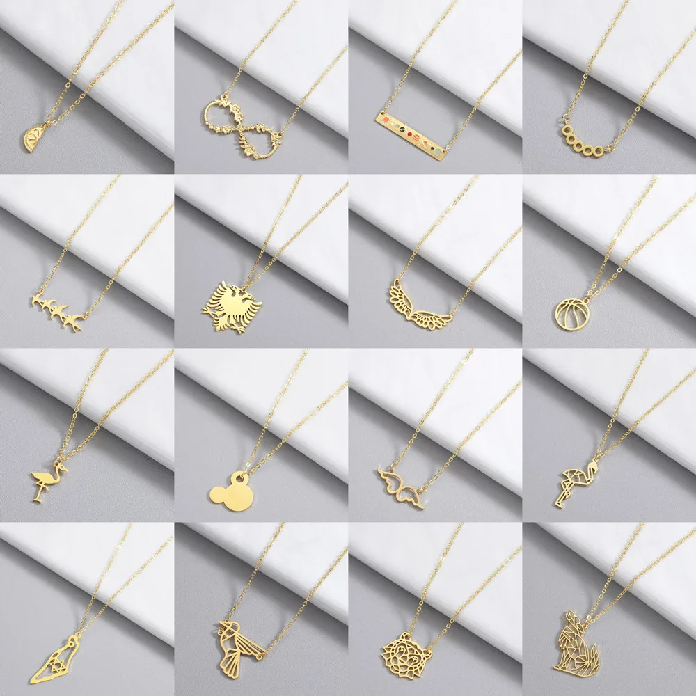 Золотое женское ожерелье Микки Угол Крылья птица геометрическое очарование массивные ювелирные изделия Бесконечность ожерелье подарок для девочек