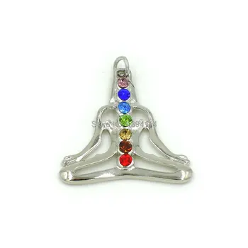 

Rhinestone Crystal Beads Chakra Yoga Silver Plated Pendant 33*32mm