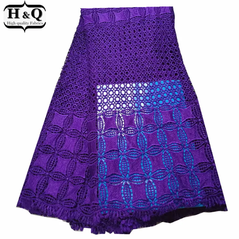 

2019 H&Q Purple African Water Soluble Lace Fabric Embroidered African Cord Lace Fabric 5 Yards/Piece High Quality For Garment