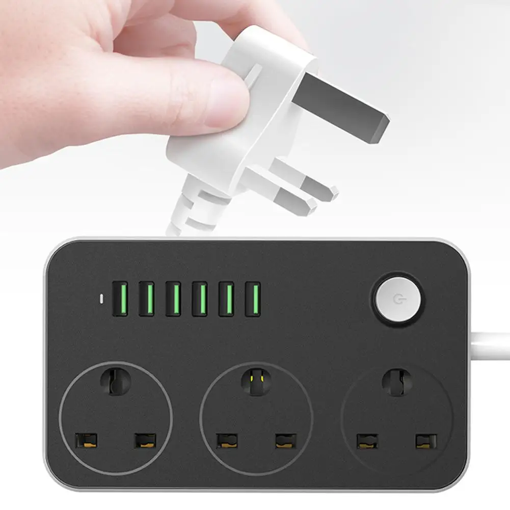 Дешево 2019 Новое поступление 1,5 м Multi функция 3 розетки 6 Зарядка через usb порты мощность полосы штепсельная розетка стандарта Великобритании