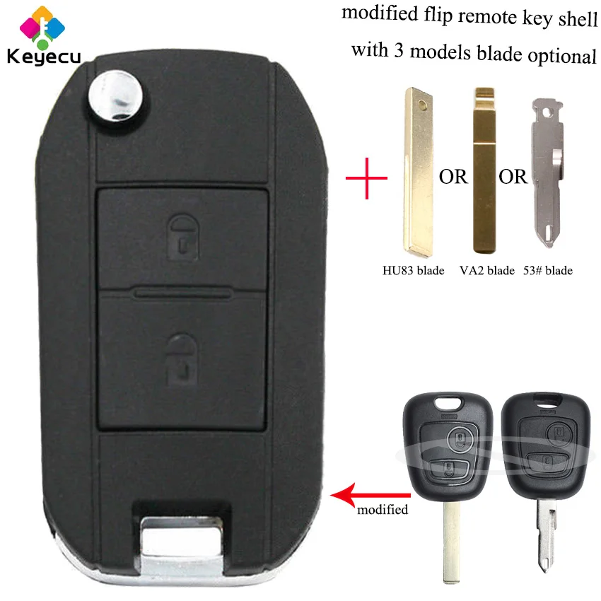 

KEYECU Replacement Modified Folding Flip Remote Car Key Shell - 2 Buttons - FOB for Peugeot Partner Expert Boxer SX9 206 406 307