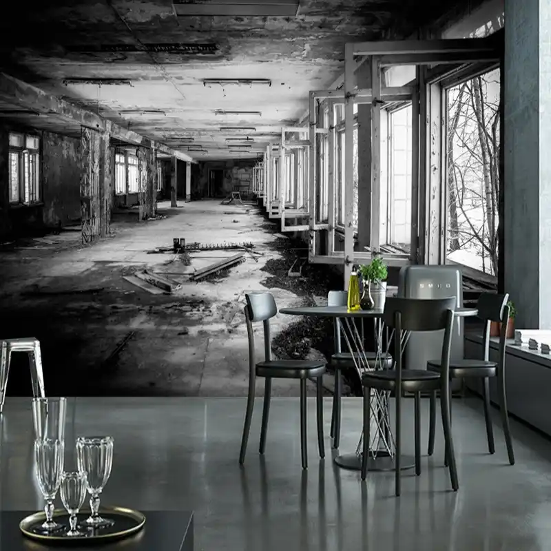 写真の壁紙現代の人格ノスタルジックなレトロ工場黒 白落書き壁画