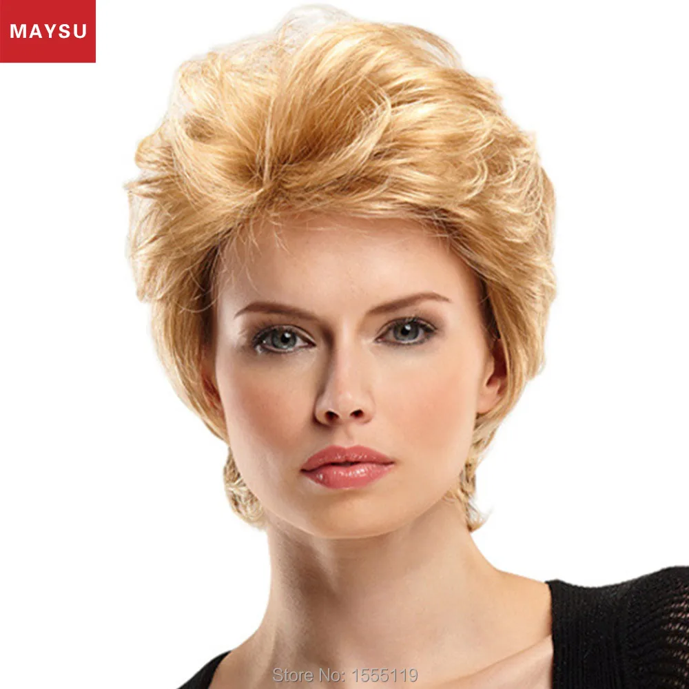 

Mordern European Style Short Curl Human Hair Wig For Women Brazilian Virgin Hair Wig Elastic Cap Average Size Wig Free Shipping