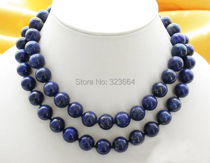

32" 12mm round blue lapis lazuli bead necklace