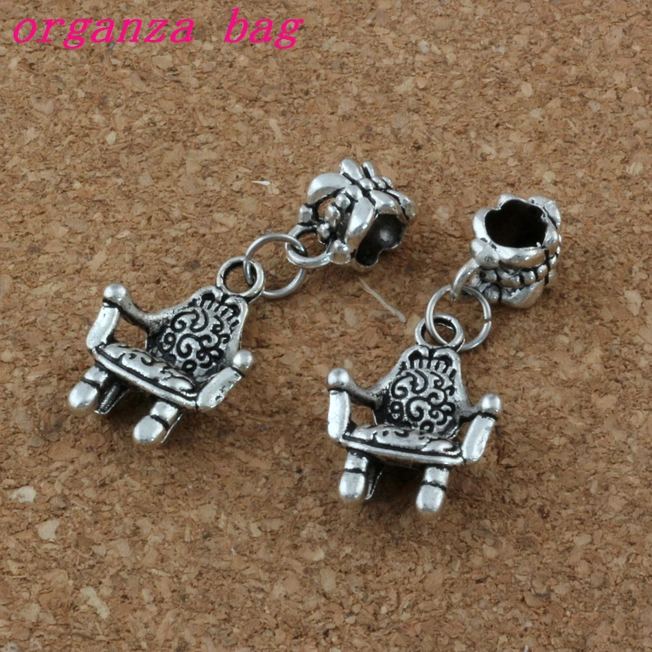 100pcs/lot Antiqued Silver Alloy Chair Sofa Charm Big Hole Bead Fit Charm Bracelet Jewelry 13.5x 32.5mm A-181a