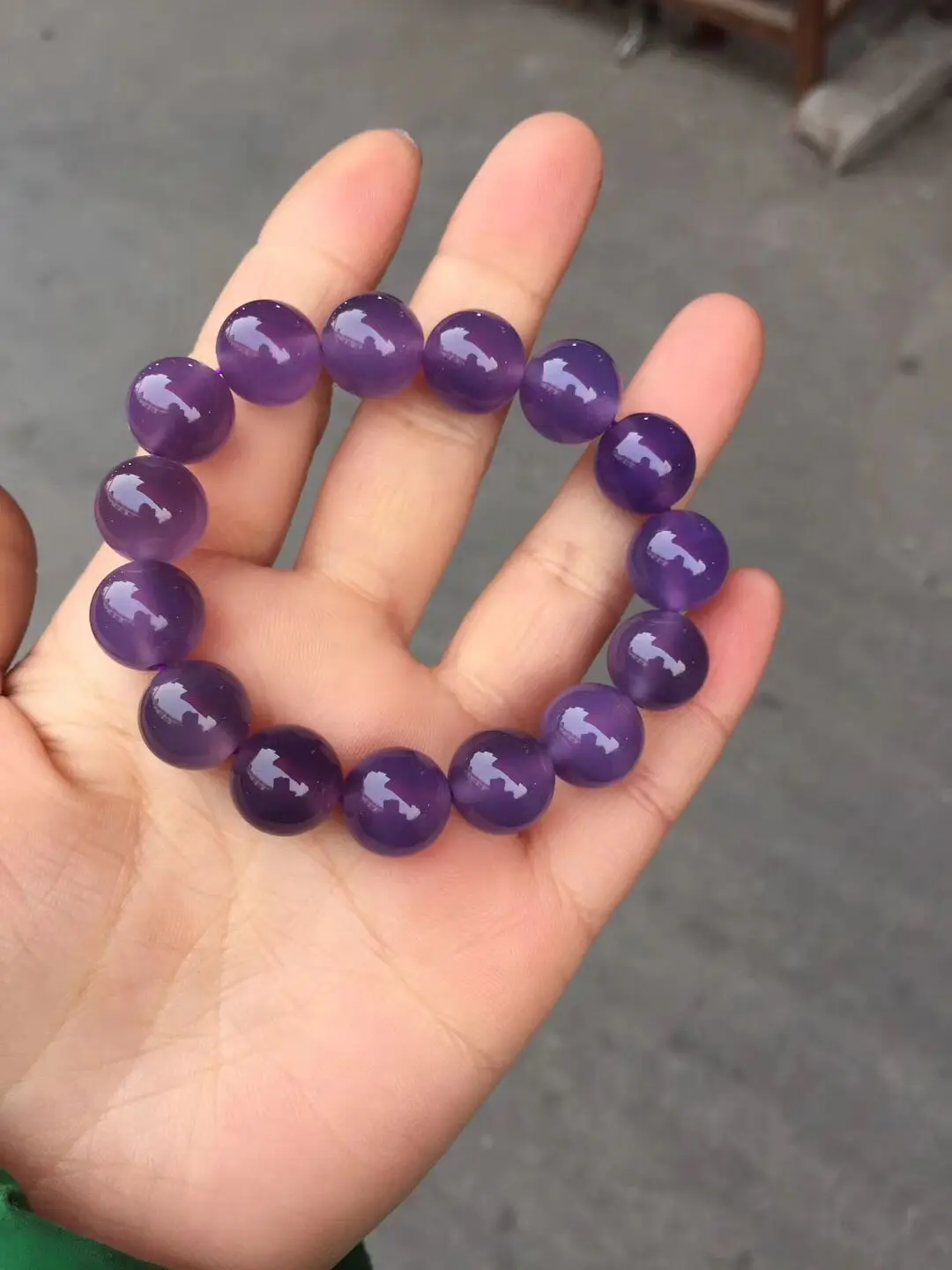 

Koraba Fine Jewelry Unique Beautiful Purple Agate Bracelet Chalcedony Beads 15mm Elastic Bracelet Free Shipping