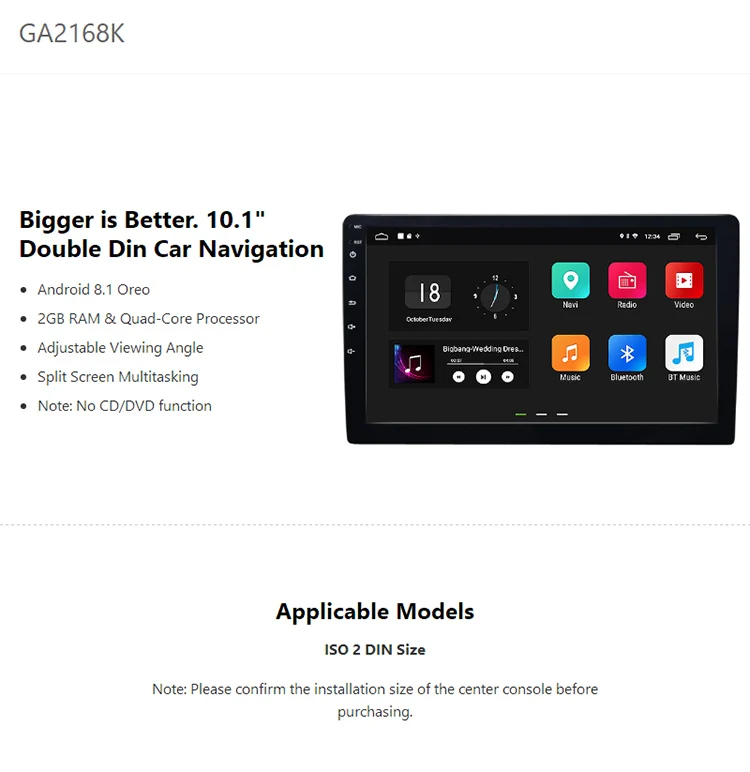Cheap 10.1" Android 8.1 OS Two Din Car Multimedia System 2 Din Car Navigation GPS Double Din Car Radio with Adjustable Viewing Angles 0
