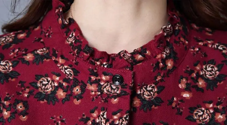 En Bleu xl Longue rouge Imprimé 2019 Long Coton Nouvelle Femmes Manteau Mode Chaude Veste Pur M Chemises Printemps Feuilles Lâche Mince Matelassé RxdwYR6