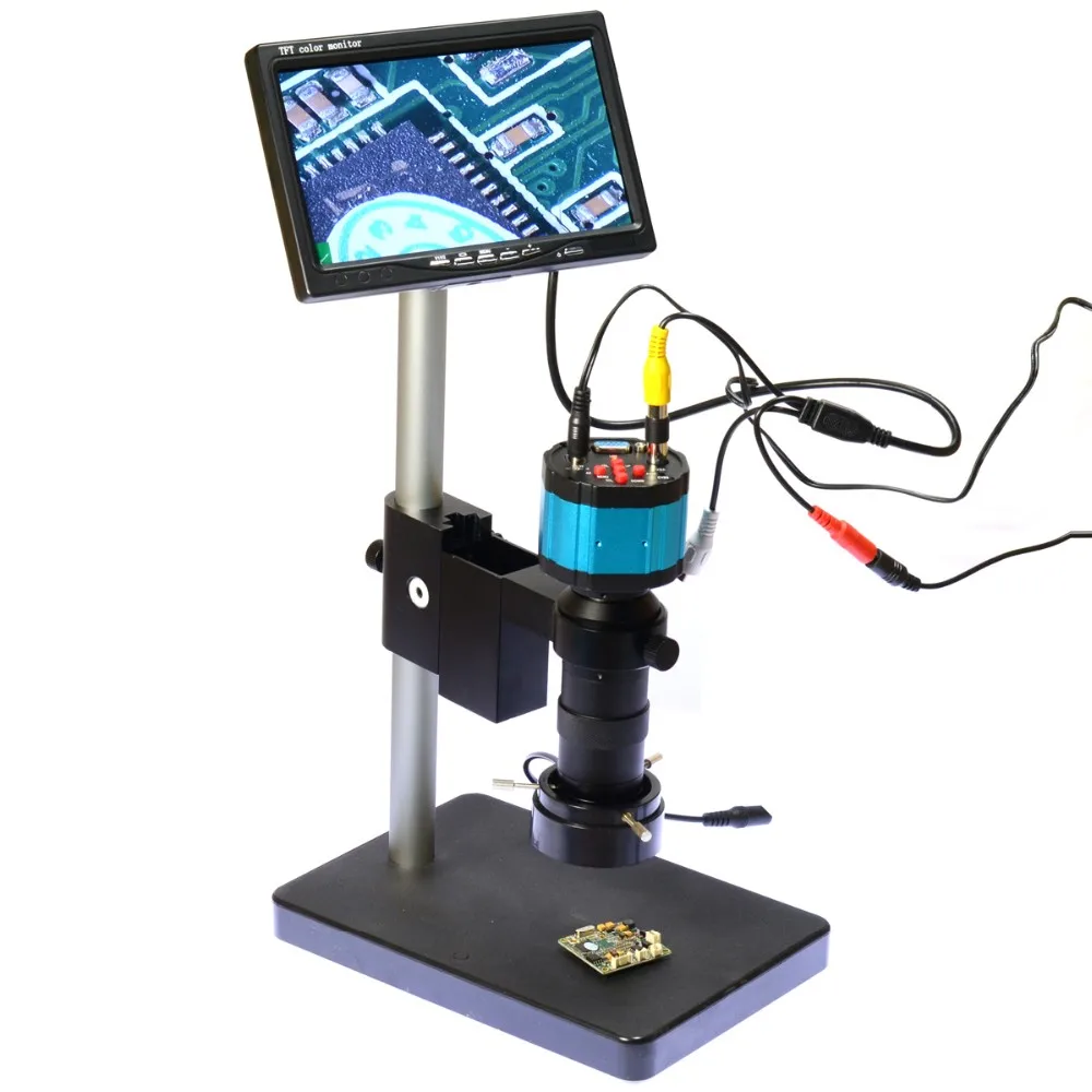 2.0MP HD 2в1 промышленный цифровой микроскоп с камерой+ " ЖК-монитор+ подставка держатель+ c-крепление объектива+ 40 СВЕТОДИОДНЫЙ Кольцо справа - Цвет: Синий