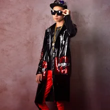 Мужской кожаный Тренч с блестками, мужская куртка в стиле хип-хоп, длинная куртка-ветровка, суперзвезда, модное шоу, сценические костюмы