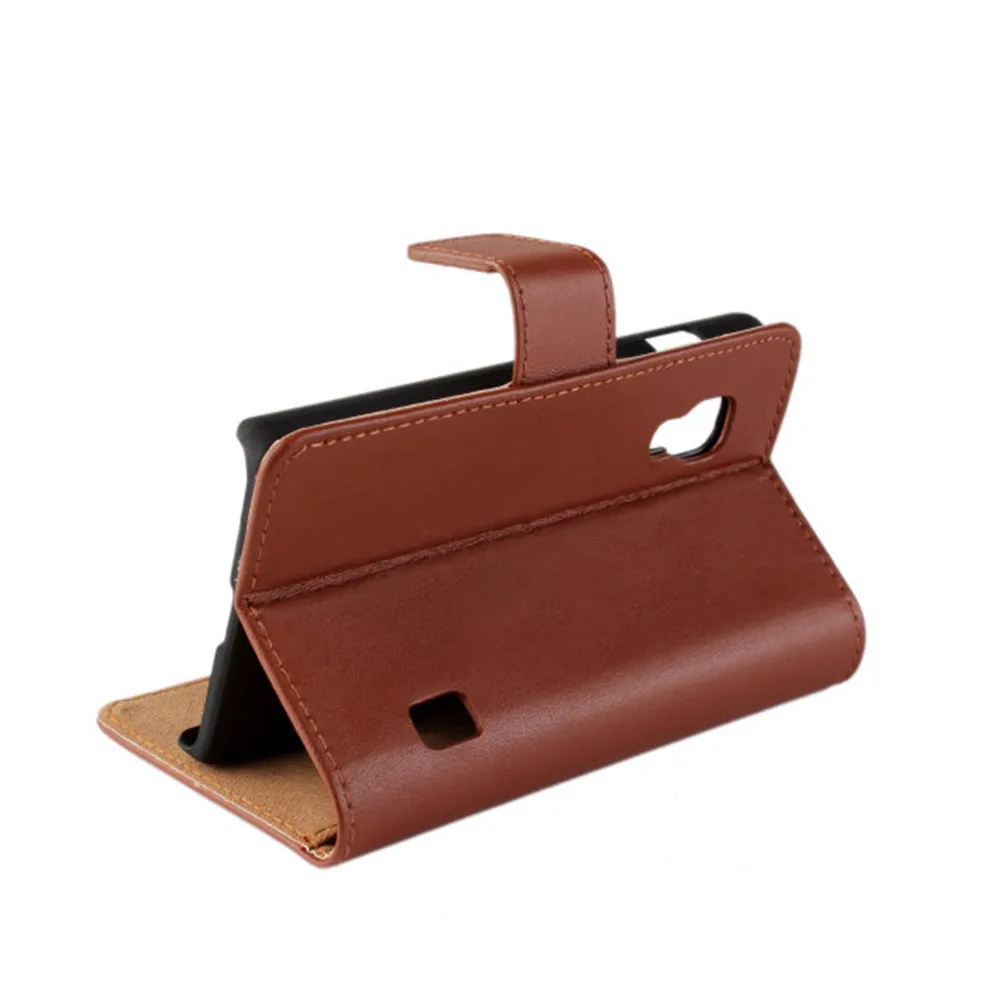 جلد طبيعي جراب هاتف محفظة نمط مع فتحة للبطاقات فليب حامل تصميم الهاتف المحمول غطاء للحماية ل LG E460 أوبتيموس L5 II