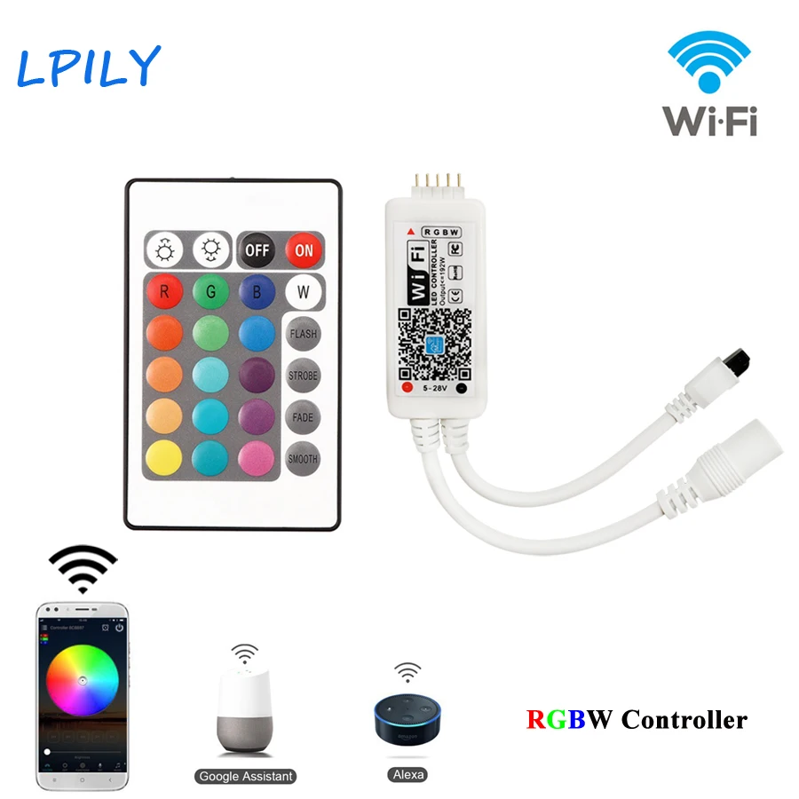 

DC 5-28V WIFI Controller SMD 5050 RGBW RGBWW LED Strip Light smartphone and timer mode magic home mini wifi led rgb controller