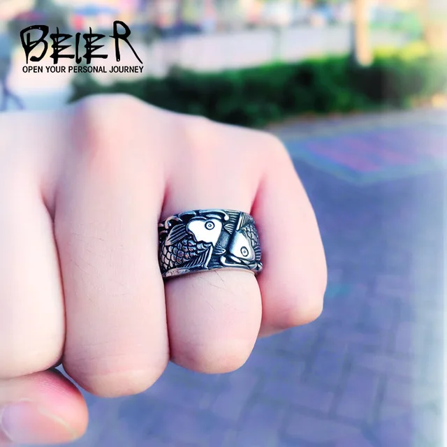 Retro Embossed Fish Stainless steel casting process Ring Fashion Men Women Perso Retro Embossed Fish Stainless steel casting process Ring Fashion Men Women Perso