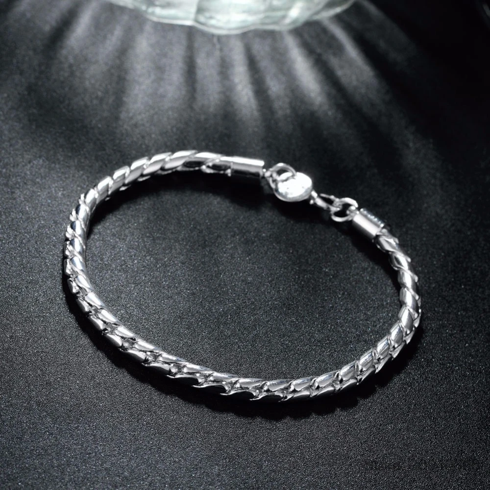 Мужские ювелирные изделия из серебра 925 пробы 4 мм переплетенные цепочки 20 см браслет пульсирующие браслеты de Prata для женщин подарок