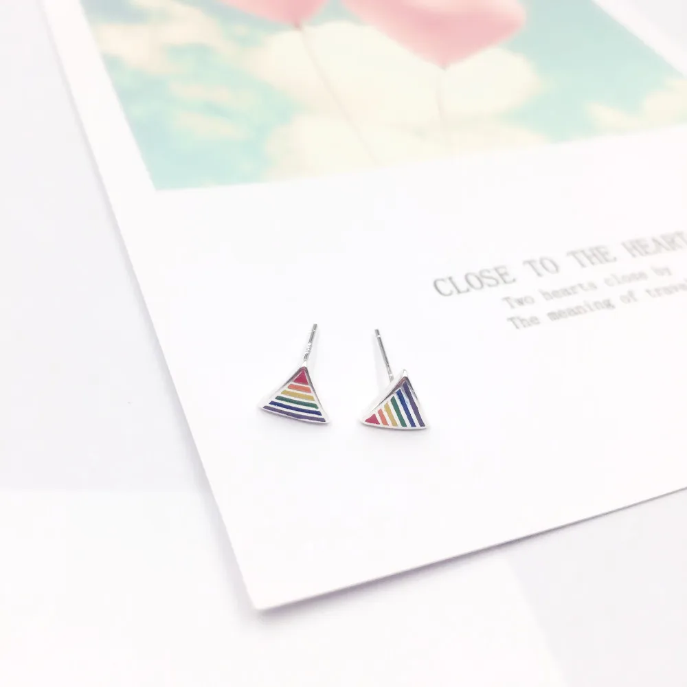 

925 Sterling Silver Studs Jewelry Fashion Cute Enamel Korean Triangle Stud Earrings for Women Girl Lady Gift