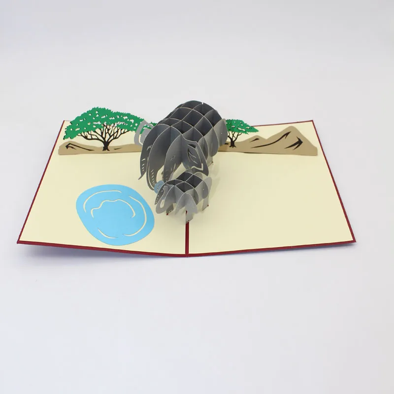 3D лазерная резка складной ручной работы Таиланд мультфильм бумага со слоном Пригласительные открытки+ конверт на день рождения Творческий друг подарок
