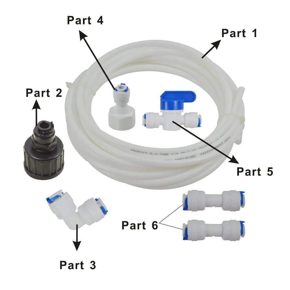 Набор для установки и подключения водяного фильтра для холодильника/льдогенератора/Диспенсера для воды(включает 6 метров 1/" /6,35 мм диаметр трубки