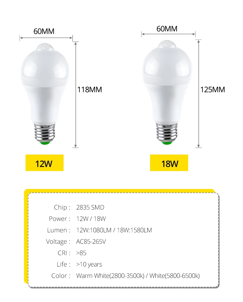 Светодиодный лампы E27 движения PIR Сенсор светильник AC220V 230V 240V Светодиодный лампа с радаром Сенсор 20 Вт 18 Вт 15 Вт 12 Вт 10 Вт Светодиодный точечный светильник для дома светильник Инж