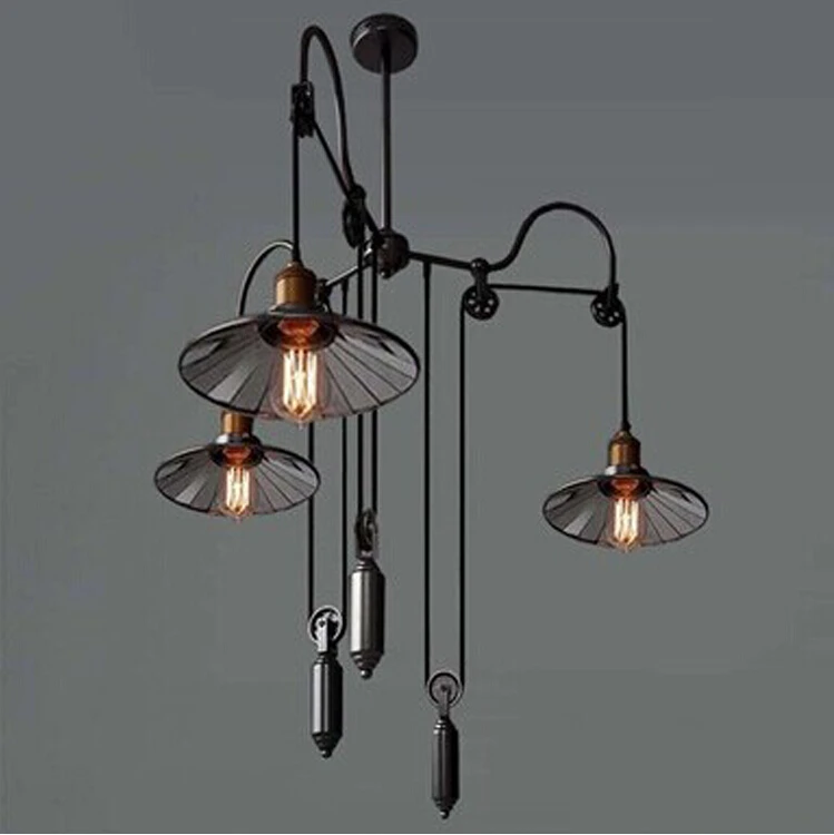  Loft American Creative retro industrial pendant light triple lift Bar attached mirror lampshade pul