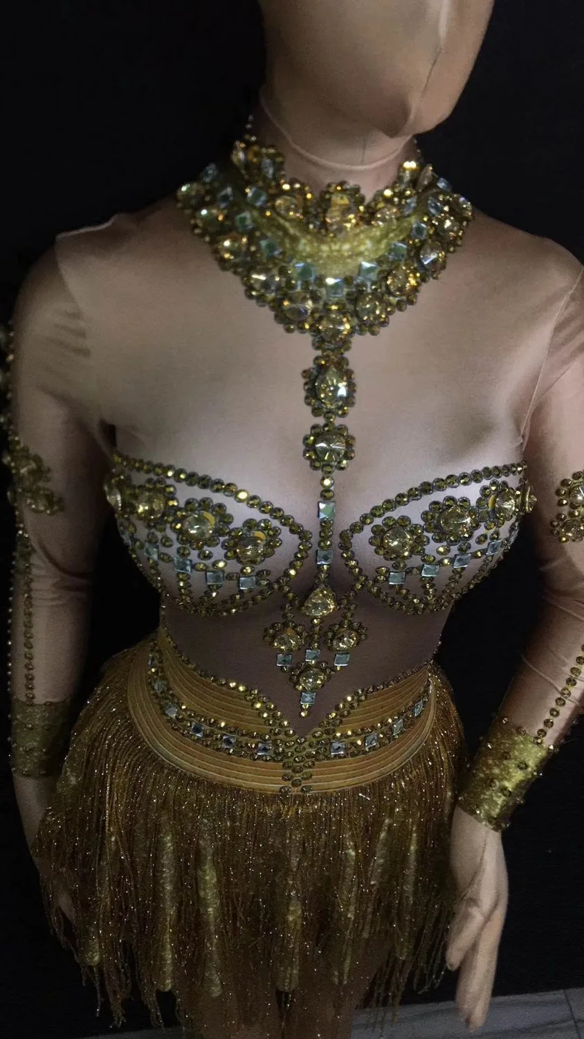 Кристиа Белла сексуальное женское вечернее платье с золотыми кристаллами, коктейльное облегающее платье с кисточками, открытые платья с длинными рукавами, Клубные костюмы певицы для сцены