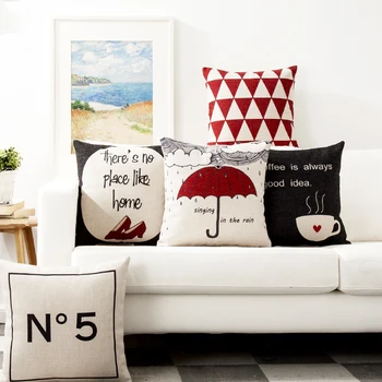 

Decorative Throw Pillow Cover Case Shoes Umbrella Coffee Cup Geometric Cotton Linen Cushion Cover For Car Sofa