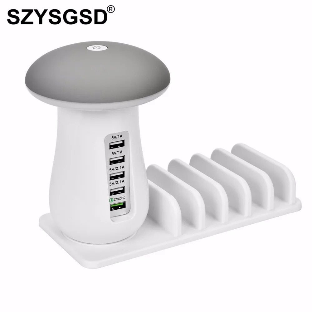 

SZYSGSD Table LED Lamp 5 Ports 40W Desktop USB Quick Charge 3.0 for Samsung Galaxy Note 9 S9 S8 Smart Charger for iPhone iPad