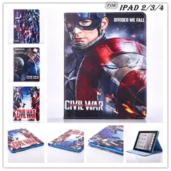 Супер герой Капитан Америка Гражданская война из искусственной кожи чехол-подставка Флип складной чехол Чехол-книжка для IPad 2, 3, 4 Чехол