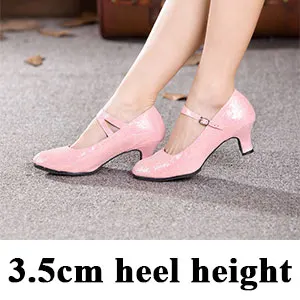 Стиль; женская Обувь для бальных и свадебных торжеств; Современная танцевальная обувь с закрытым носком; блестящие туфли для танцев на каблуках - Цвет: 3.5cm-Pink