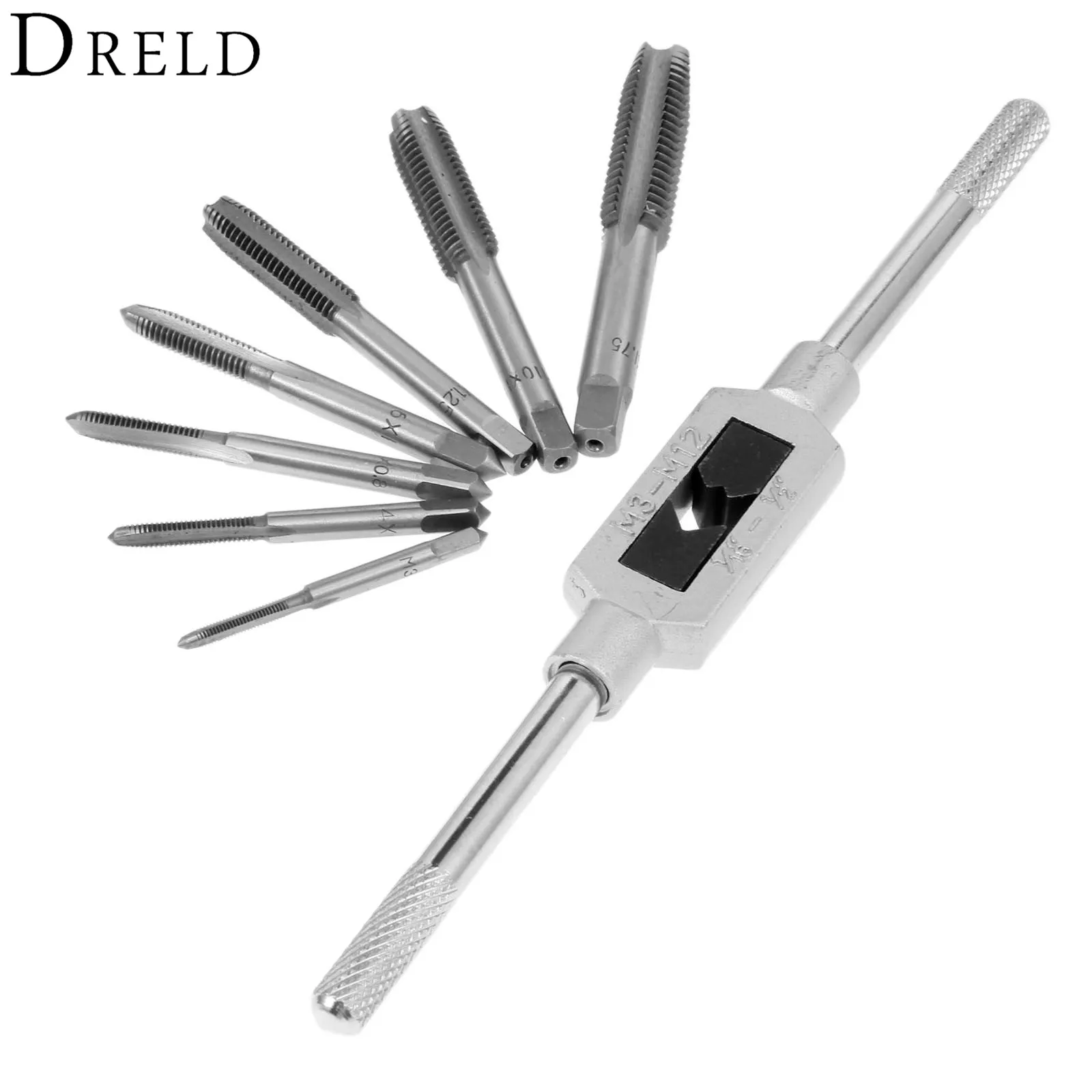 DRELD 8Pcs Tap Wrench Set M3 M12 Hand Screw Thread Metric Plug Tap
