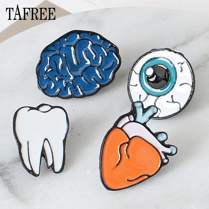 

TAFREE New HOT Europe, Japan, South Korea Brooches Colorful Enamel of human organs brain, eyes, teeth Lapel Pins Accessories 01