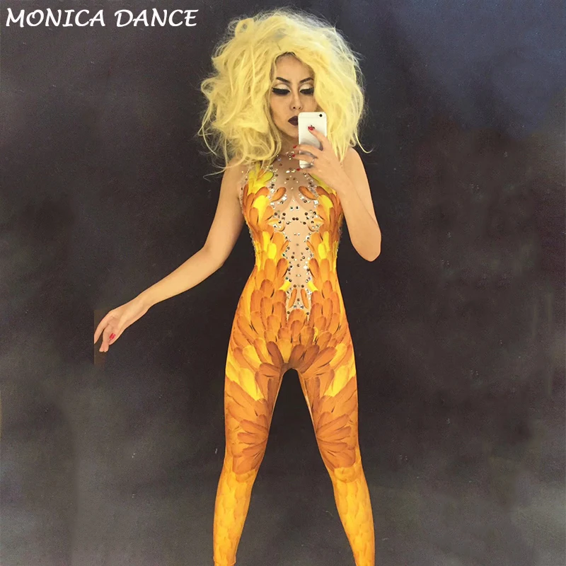 yellow-feather-sparkly-rhinestone-3d-printed-sexy-stage-jumpsuit-for-birthday-celebrate-nightclub-singer-performance-stage-wear