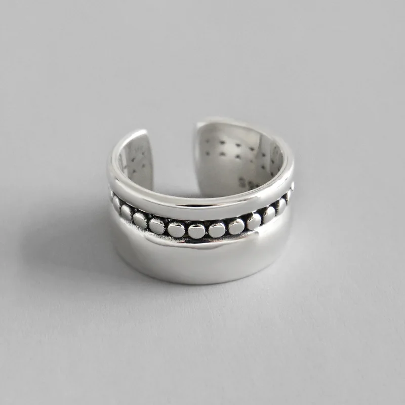 

HFYK 2019 Vintage Round Beads Wide Glossy Rings For Women 925 Sterling Silver Ring Big joyas de plata 925 bague femme argent 925