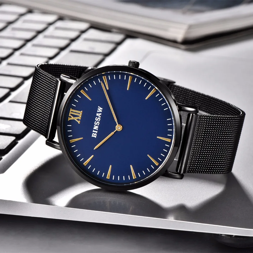 

BINSSAW New Men Quartz Stainless Steel Fashion Business Watch Ultrathin Gold China Luxury Brand Gift Watches Relogio Masculino