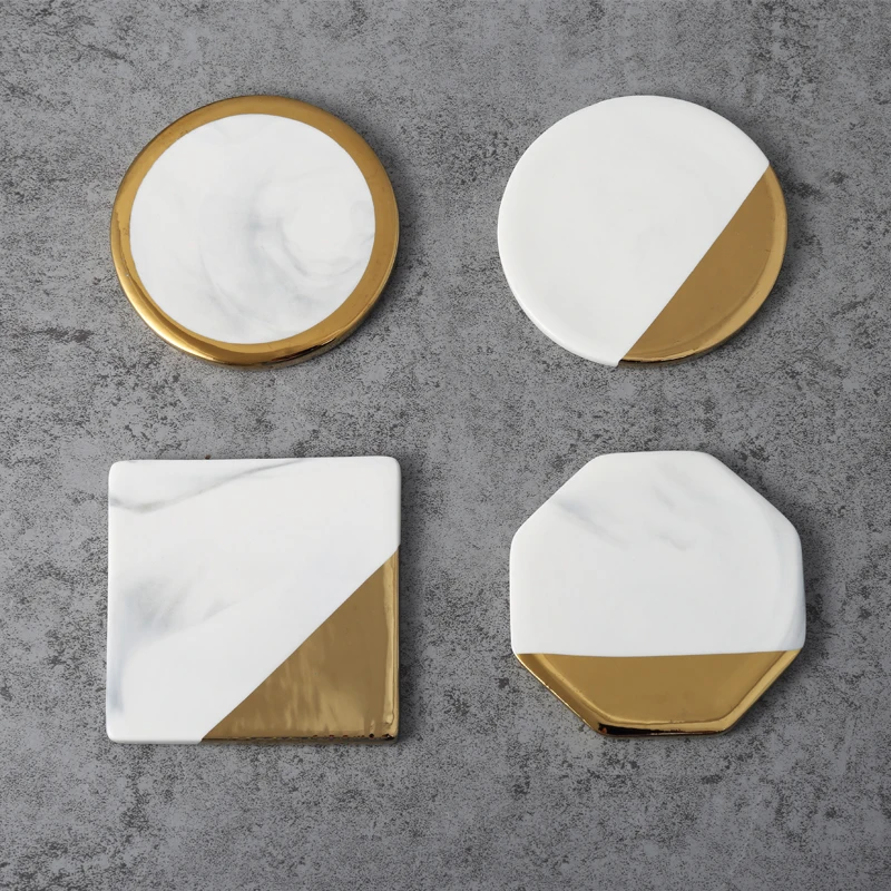 

Nordic wind marble Gold Plated Ceramic Coaster Mug Mat Heat Resistant Coffee Cup Pad home decorative