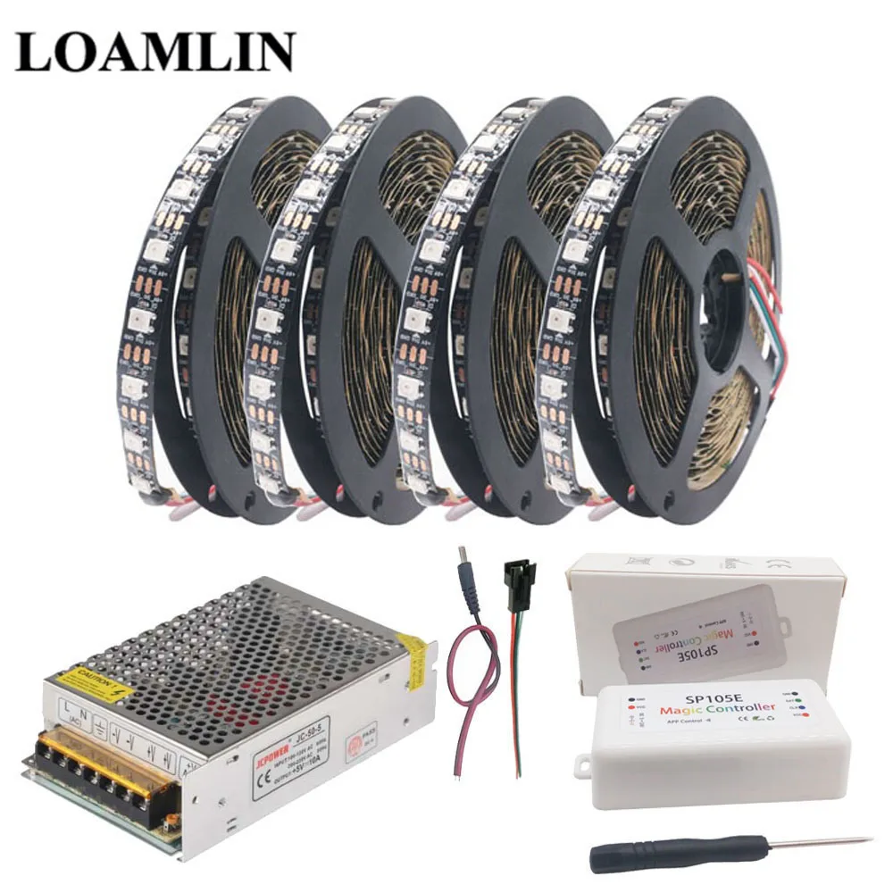 

WS2812B WS2812 30Leds/m 60Leds/m RGB Led Strip,SP105E Bluetooth RGB Led Controller DC5V Power Supply Adapter Kit