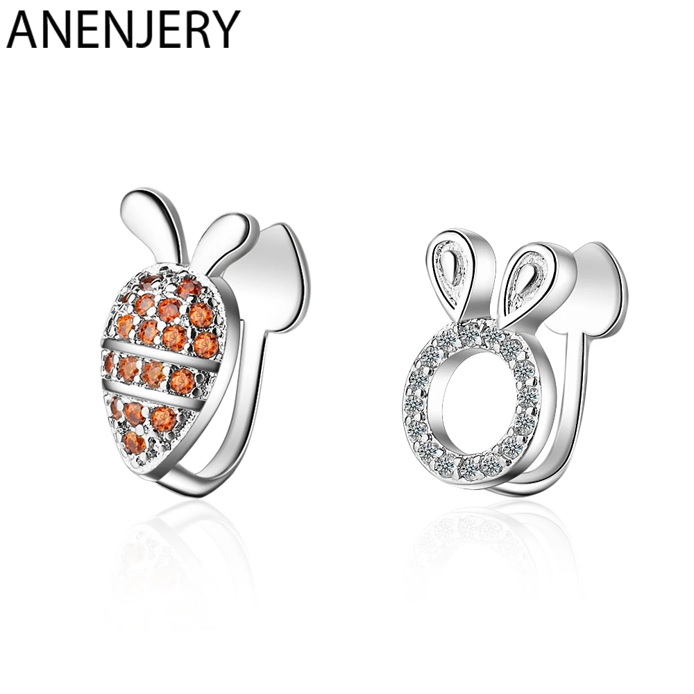 Женские асимметричные серьги ANENJERY серебряные с 925 пробы цирконом кролик
