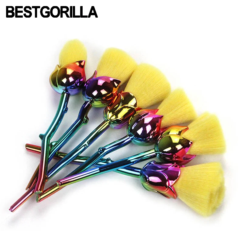 New Design Rose Flower shaped Makeup Blush 6pcs Makeup Brushes & Tools crystal Foundation Powder Make Up Brushes Women Gift