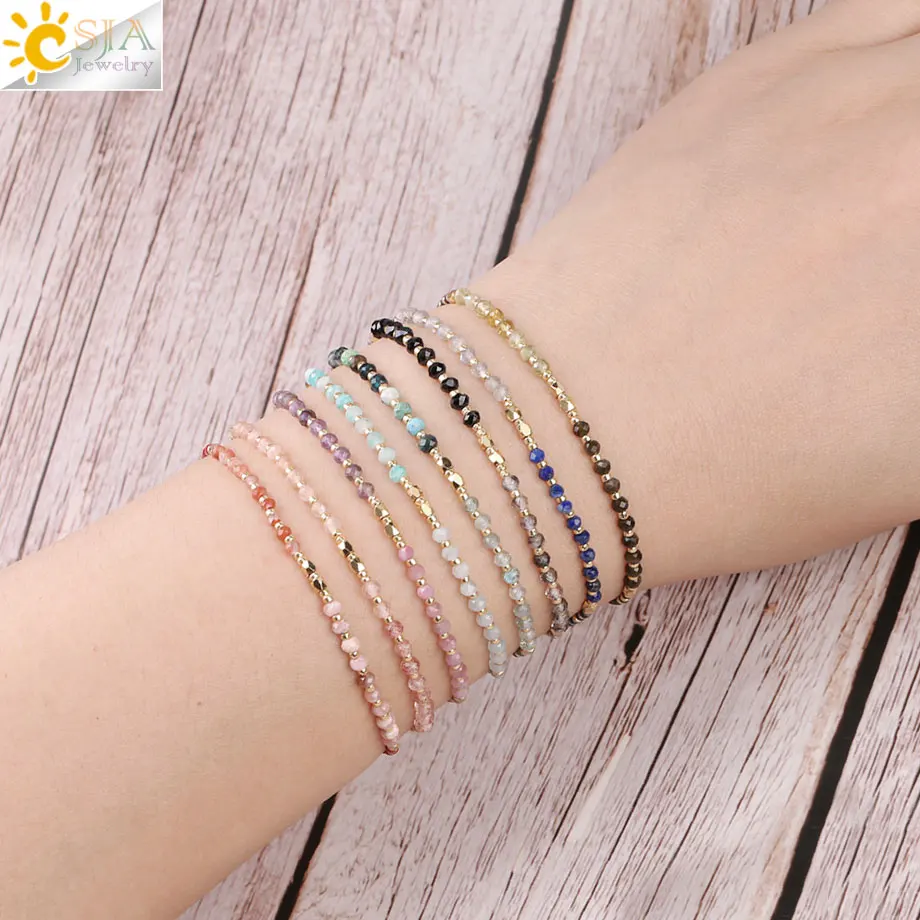

CSJA Delicate Miyuki Bracelets Boho Chic Natural Stone Braiding Bracelet for Women Mini Seed Bead Bohemian Jewelry Handmade S431