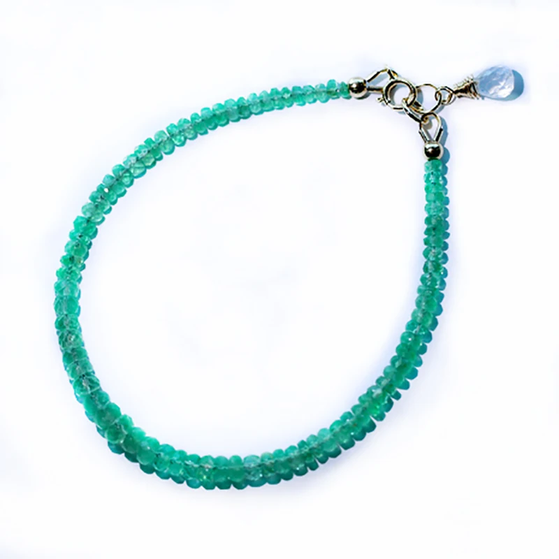 

Natural Emerald Green Beads Carved Face 14K Gold covered Bracelet for women