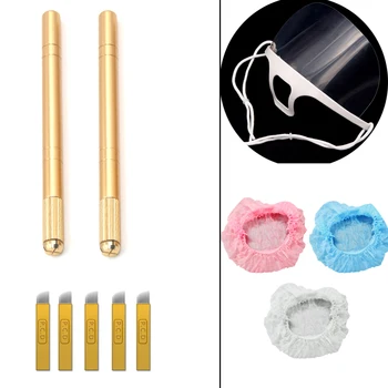 

newest design 1 set permanent makeup tebori microblading accesories for microblading tattooing with 50pcs caps and 10pcs masks