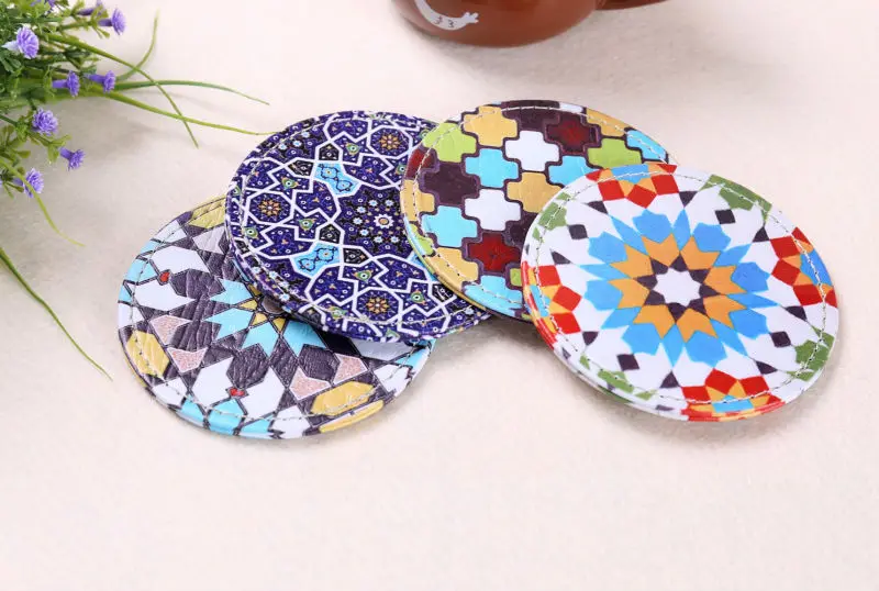  LINKWELL Set of 4 Round 10cmx10cm Modern Tile Design Paperboard PU Bar Coaster Table Cup Holder Dri