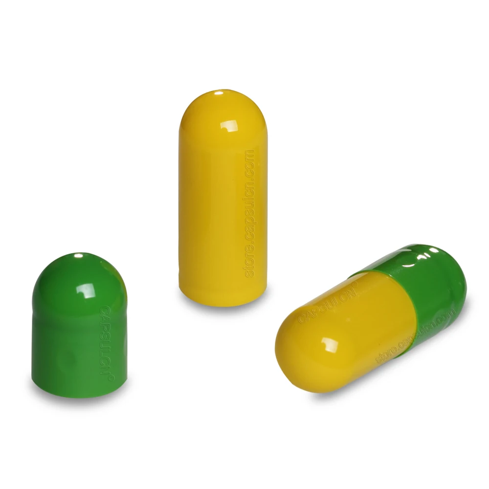 

(Size 00) 5000 Pieces / Carton, Empty Separated Gelatin Capsules For Capsule Filler Machines, Green and Yellow