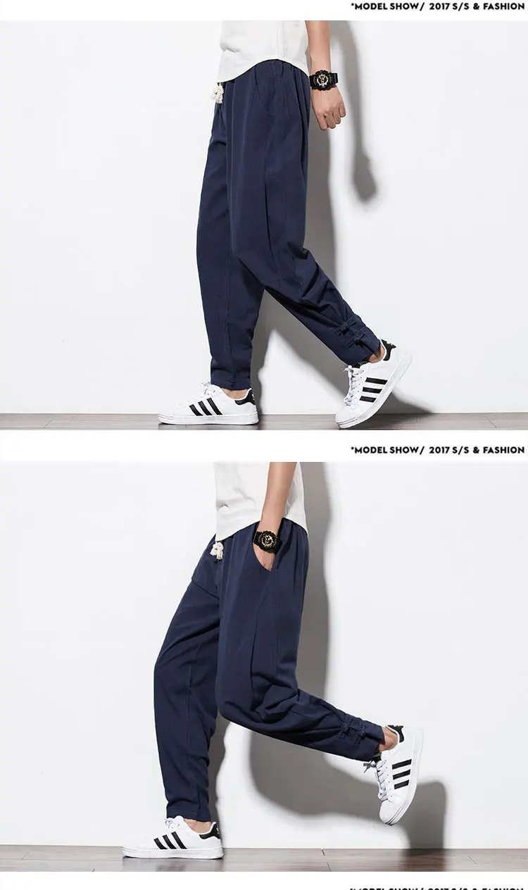 Джоггеры брюки хип-хоп льняные хлопковые брюки шаровары мужские штаны для бега мужские брюки традиционные китайские пуговицы лягушка