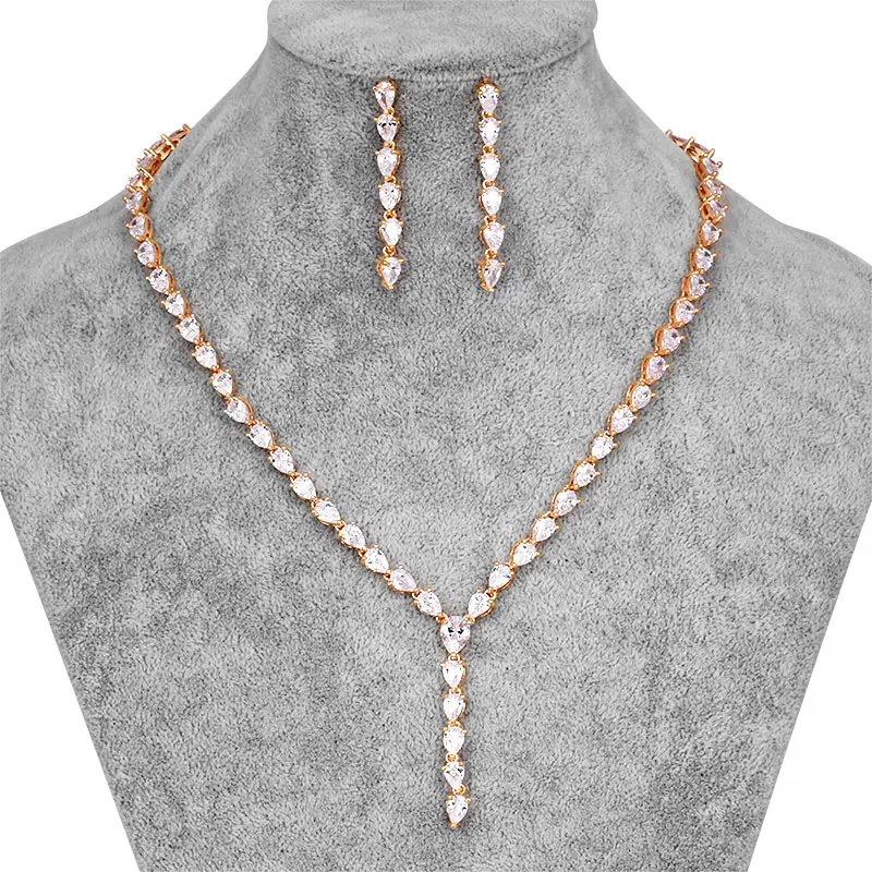 

baiduqiandu Water Drop Necklace Earrings Jewelry Set For Femme Party Teardrop Cubic Zirconia Set Wedding Birthday Party Gifts