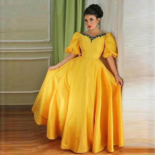Puffy Sleeve Yellow Dress