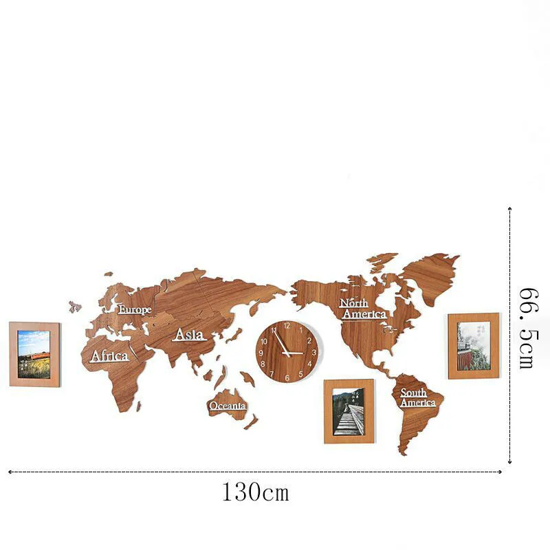 130 см деревянные карты мира цифровые настенные часы с 3 шт. фоторамка для гостиной декоративные DIY 3D большие размеры настенные часы - Цвет: 9