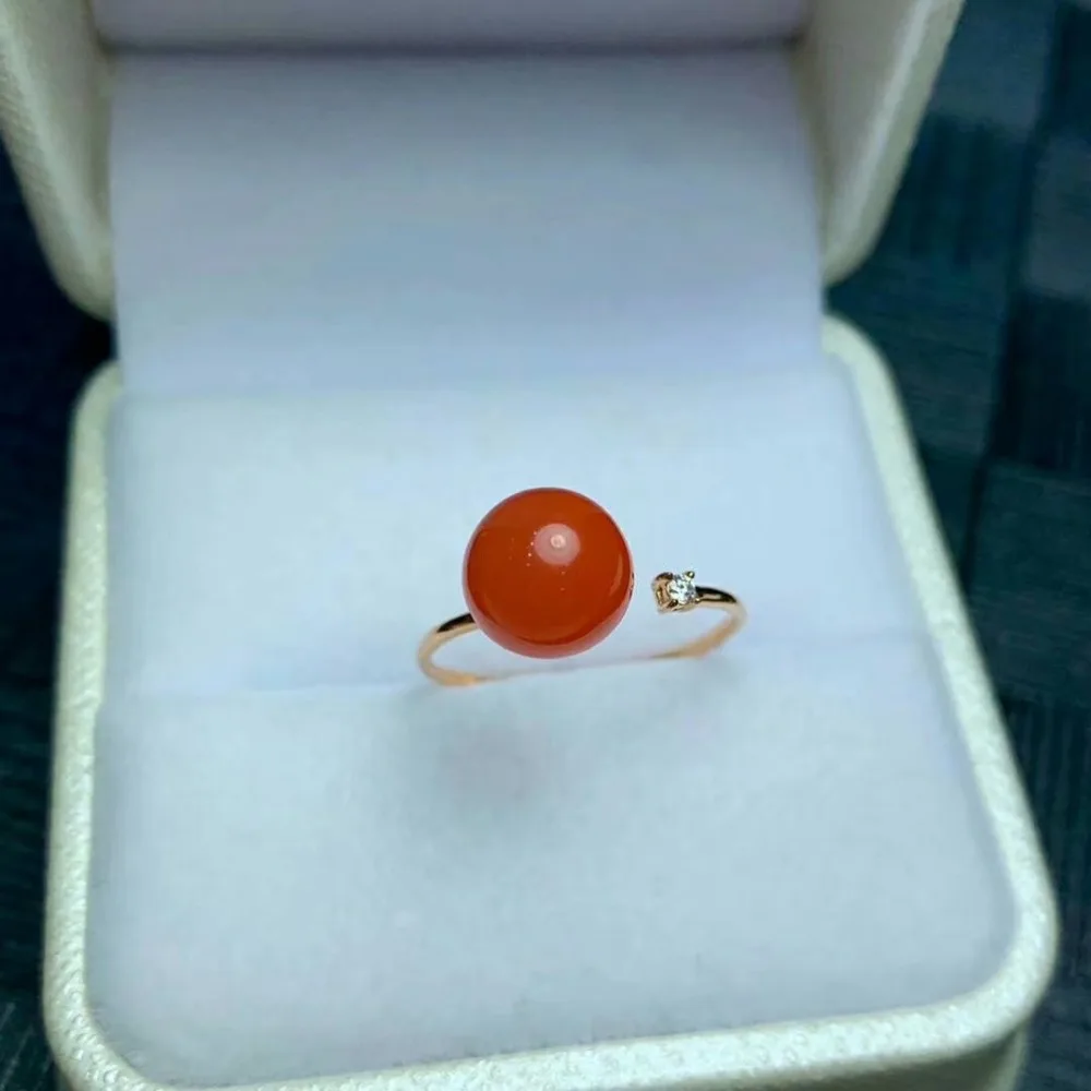 

shilovem 18K rose Gold real Natural south Red agate rings fine Jewelry wedding new plant Christmas gift mym8.5-900nh